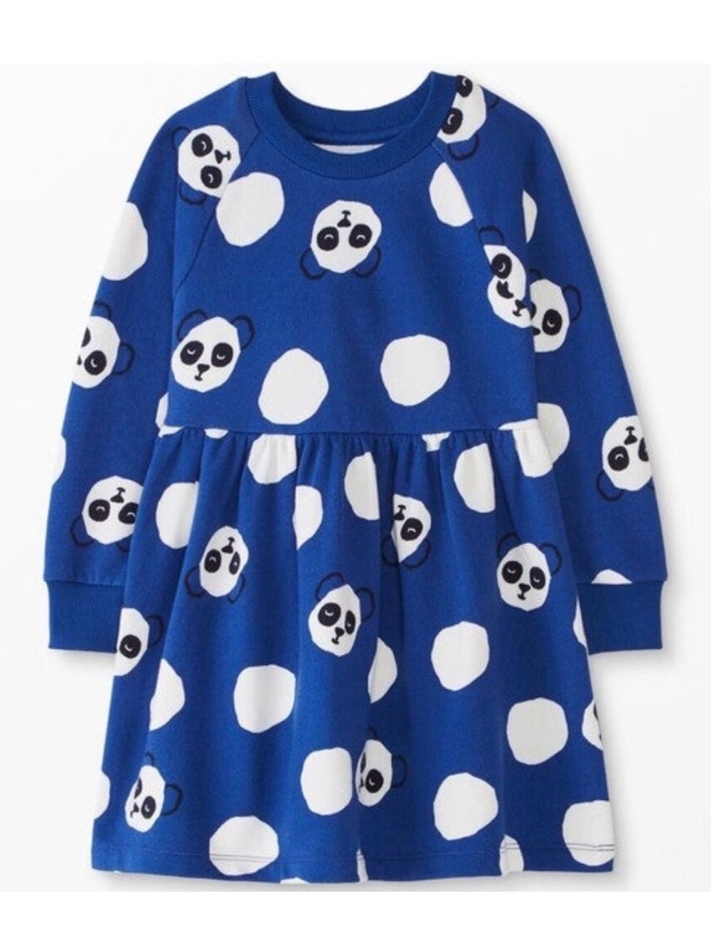 EUC Hanna Anderson Girl's Blue Panda Print Long-Sleeve sweatshirt Dress
